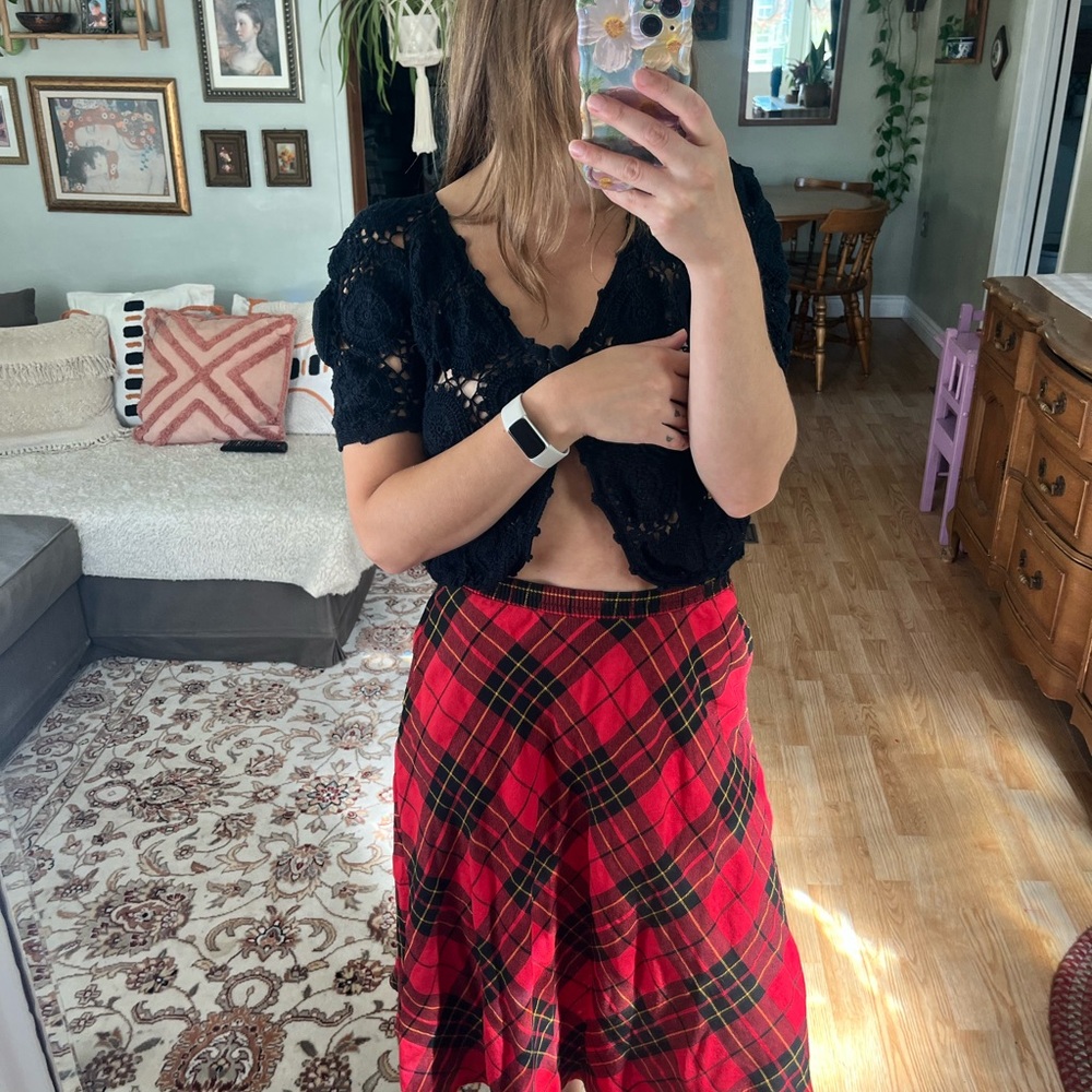 Vintage plaid Red circle Skirt